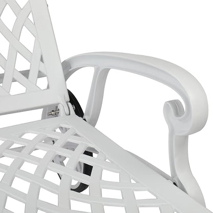 VINGLI Cast Aluminum Outdoor Chaise Lounge Chairs with Wheels, Patio Chaise Lounge with 3-Position Adjustable Backrest, Patio Lounge Chairs Set of 2 for Pool, Patio (2 PCS, White, Wtihout cushion)