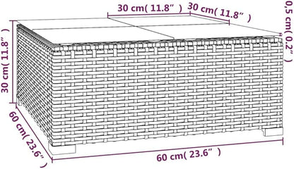 Brown Rattan Square Outdoor Coffee Table 23.6x23.6x11.8 in, Tempered Glass Top, Steel Frame, Patio/Balcony/Living Room