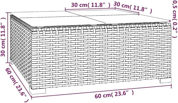 Garden Coffee Table Brown PE Rattan, Powder-Coated Steel, Glass Exterior Settee Terrace Seating for Garden Porch - Photo 2