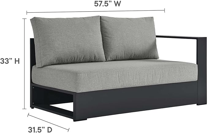 Modway Tahoe Aluminum 3-Piece Outdoor Patio Furniture Gray, Modular Sectional Sofa Set with Weather-Resistant Cushions - Photo 7