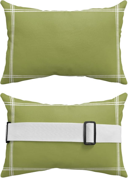 T&H XHome Outdoor Pillow for Chaise Lounge Chair, Solid Color Olive Waterproof Headrest Pillow Lumbar Pillows with Insert & Adjustable Elastic Strap for Beach, Poolside, Patio, Office (1 Pack)