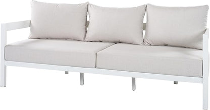 Merax 75.8" Modern Curved Outdoor Aluminum 3-Seater Sofa, Full-Size Patio Couch with Weather-Resistant Cushions for Porch, Lawn, Backyard, Balcony, White