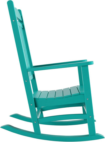WO Home Furniture Patio Rocking Chair Farmhouse Outdoor HDPE UV Weather Resistant (Turquoise)