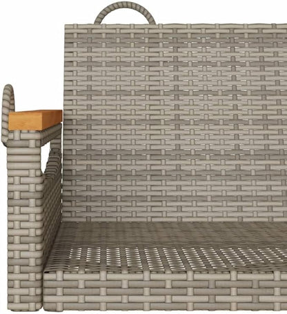 Gray Poly Rattan Swing Bench with Powder-Coated Steel Frame and Solid Acacia Wood Seat, 2-Person Outdoor Patio Furniture for Balcony Garden Relaxation, Weather-Resistant