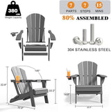 Folding Adirondack Chairs with Cup Holders, Set of 4 HDPE Plastic Outdoor Chairs, Weather Resistant, Real Wood Look - Photo 3