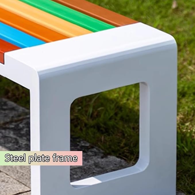 Outdoor Garden Bench, Metal Bench with Slatted Seat, Bench Park, Patio Bench, Backless Bench for Yard, Lawn, Porch(Multi-Colored,150cm/59in)