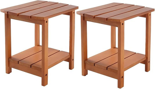 Adirondack Side Table, Double Outdoor Side Tables 18" Solid End Tables, Small Outdoor Coffee Table Pine Wood Weather Resistant for Patio, Backyard,Pool (18-Walnut, Set of 2)