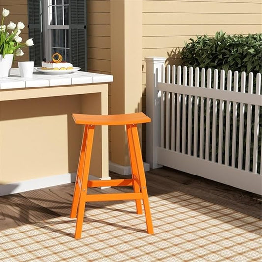Costaelm All-Weather Outdoor Bar Stools, 29" Height Patio Stools & Bar Chairs, Adirondack Poly Patio Bar Stool for Patio, Deck, Kitchen Counter and Garden, Orange
