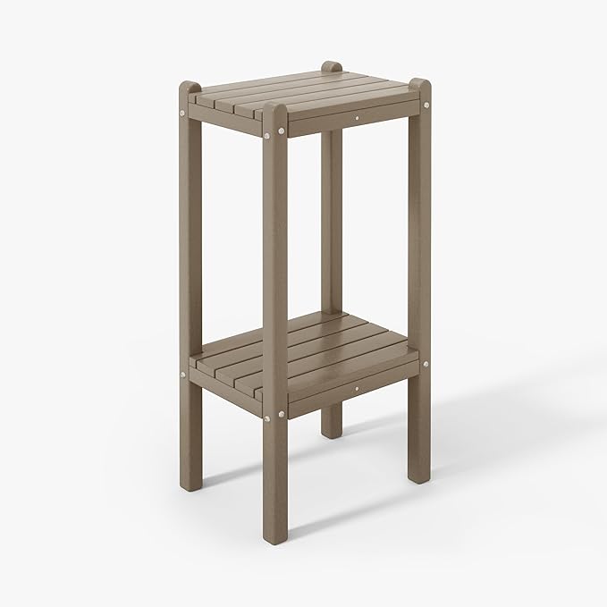 WestinTrends Malibu 36" Outdoor Adirondack HDPE 2-Tier Patio Side Table, Weathered Wood - Photo 10
