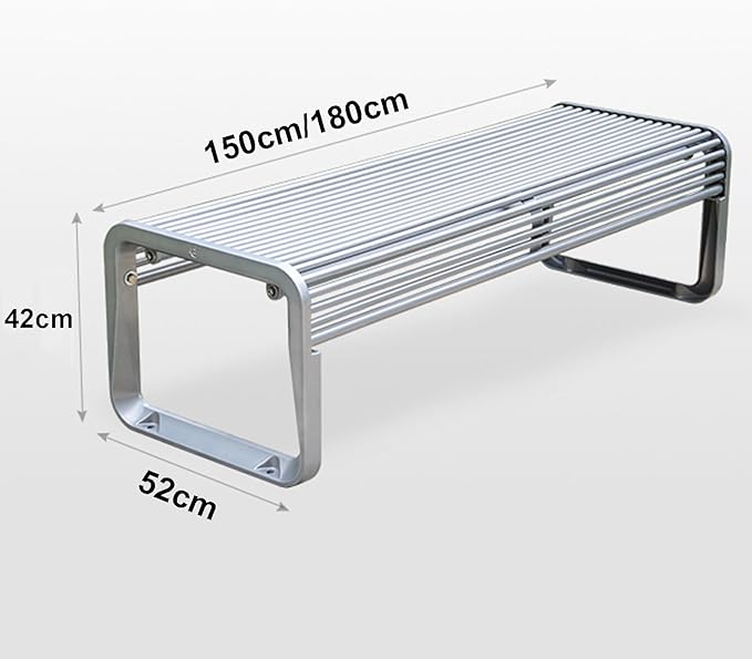 All-Weather Metal Garden Bench - Cast Aluminum Patio Loveseat Chair for Outdoor Yard, Balcony, Backyard & Park - Silver Color, 150cm, Slatted Design, No Backrest