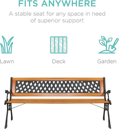 LICOME 49" Garden Bench Outdoor Bench Patio Bench,Cast Iron Metal Frame Patio Park Bench with Floral Pattern Backrest,Arch Legs for Porch,Lawn,Yard(Style2)