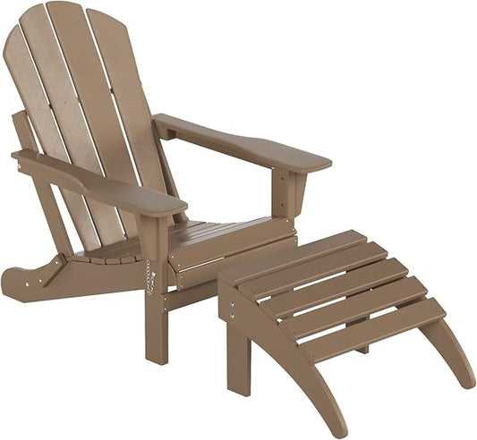 WO Home Furniture Adirondack Chair Outdoor Ottoman Set of 2 PCS Classic Patio Furniture (Weathered Wood)