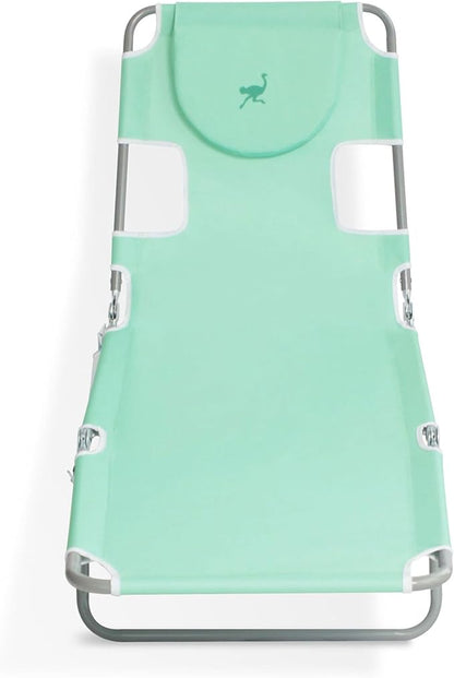 Ostrich Chaise Lounge Outdoor Portable Folding 4-Position Recliner Chair for Beach, Patio, Camp, & Pool with Carrying Strap, Teal (4 Pack)