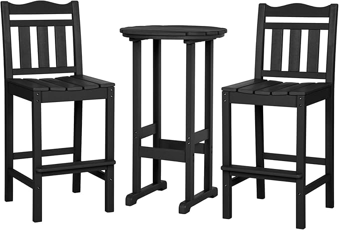 nalone Outdoor Bar Chairs and Table Set, HDPE Balcony Adirondack Chairs and Tables 3 Pieces Set - Photo 1