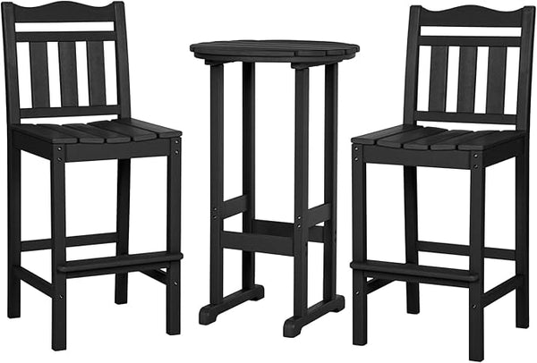 nalone Outdoor Bar Chairs and Table Set, HDPE Balcony Adirondack Chairs and Tables 3 Pieces Set - Photo 1