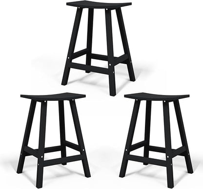 Costaelm All-Weather Bar Stools Set of 3, 24" Height Outdoor Bar Stools, Adirondack Poly Patio Bar Stool for Patio, Deck, Kitchen Counter and Garden, Black