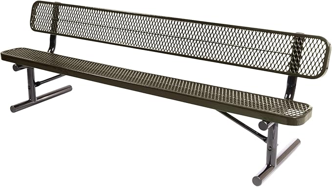 COATEDOUTDOORFURNITURE Heavy-Duty Outdoor Bench Thermoplastic Coated, Expanded Metal, Commercial-Grade Seating, Made in America (Portable with Back, 8 Ft, Textured Gold Vein)