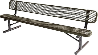 COATEDOUTDOORFURNITURE Heavy-Duty Outdoor Bench Thermoplastic Coated, Expanded Metal, Commercial-Grade Seating, Made in America (Portable with Back, 8 Ft, Textured Gold Vein)