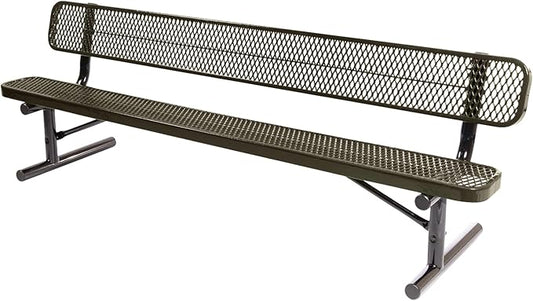 COATEDOUTDOORFURNITURE Heavy-Duty Outdoor Bench Thermoplastic Coated, Expanded Metal, Commercial-Grade Seating, Made in America (Portable with Back, 8 Ft, Textured Gold Vein)