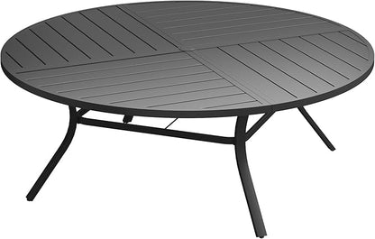 Patio Dining Table for 8-10, Round Metal Outdoor Table with Storage Shelf, 1.57" Umbrella Hole, 63" Outdoor Quartered Tabletop Dining Table for Backyard, Porch, Lawn, Black