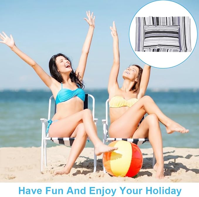 GORGECRAFT Beach Sling Chair Canvas Cloth with Pillow 44x17 Grey and Black Stripes Casual Lounge Chair Replacement Canvas Outdoor Folding Chair Fabric for Patio Beach Sunbathing Garden Courtyard