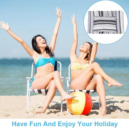 GORGECRAFT Beach Sling Chair Canvas Cloth with Pillow 44x17 Grey and Black Stripes Casual Lounge Chair Replacement Canvas Outdoor Folding Chair Fabric for Patio Beach Sunbathing Garden Courtyard