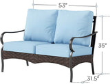 PHI VILLA Wicker & Metal Outdoor 2-Seat Patio Couch, Patio Sofa Loveseat with Deep Seating for Front Porch, Deck - Photo 2