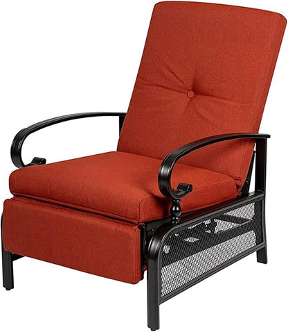 Incbruce Outdoor Lounge Chair Patio Furniture Adjustable Recliner with Retractable Steel Frame and Removable Thick Cushions - Red