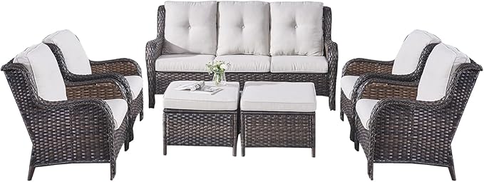 Rilyson Wicker Patio Furniture Set - 7 Piece Rattan Outdoor Sectional Conversation Sets with 1 Sofa - Photo 3