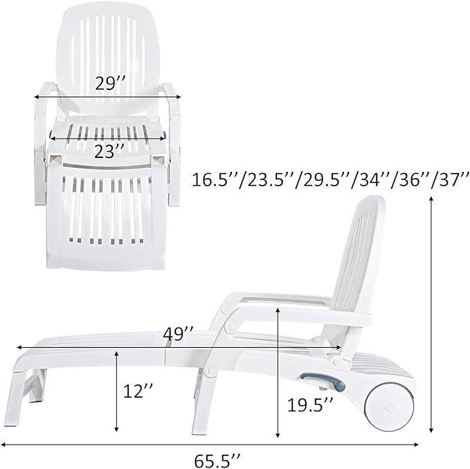 Giantex Chaise Lounge Outdoor 6 Adjustable Backrests Lounge Chair Recliner with Wheels for Patio, Poolside, Garden Foldable Beach Sunbathing Lounger(2, White)