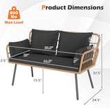 HAPPYGRILL Patio Loveseat Sofa Rattan Wicker 2-Seater Couch with Cushions & Lumbar Pillows, Metal Legs - Photo 3