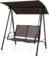 Tangkula 2 Person Porch Swing, Patio Swing with Adjustable Canopy, Comfortable Fabric Seat & Heavy-Duty Steel Frame - Photo 1