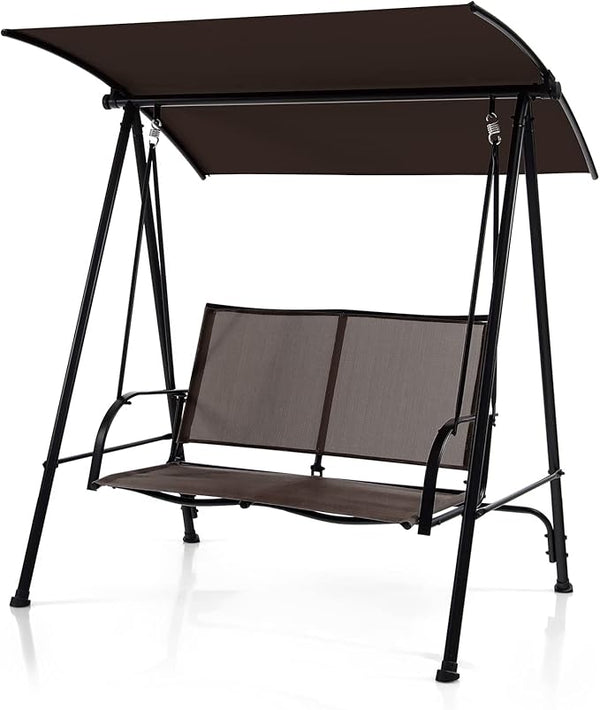Tangkula 2 Person Porch Swing, Patio Swing with Adjustable Canopy, Comfortable Fabric Seat & Heavy-Duty Steel Frame - Photo 1