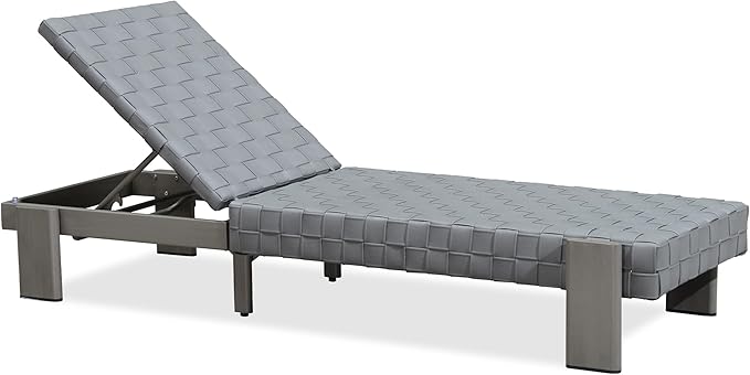 PURPLE LEAF Patio Lounge Chair Modern Luxury Outdoor Chaise Lounge 1 Piece with Adjustable Backrest Aluminum PU Leather Style Chaise Lounge Chairs for Pool Garden Backyard Beach, Grey