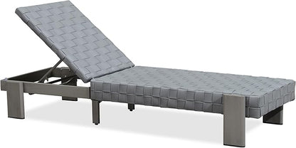 PURPLE LEAF Patio Lounge Chair Modern Luxury Outdoor Chaise Lounge 1 Piece with Adjustable Backrest Aluminum PU Leather Style Chaise Lounge Chairs for Pool Garden Backyard Beach, Grey