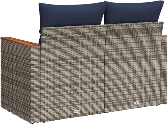 2-Seater Patio Sofa with Cushions, Gray Poly Rattan Outdoor Loveseat - Photo 7