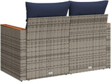 2-Seater Patio Sofa with Cushions, Gray Poly Rattan Outdoor Loveseat - Photo 7