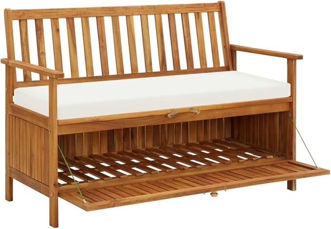 Storage Bench Natural Wood Solid Acacia Wood with a Polyester Cushion Park Bench Garden for Courtyard Garden