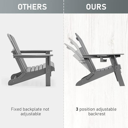 FUNBERRY Folding Adirondack Chair with Adjustable Backrest, HDPE All Weather Fire Pit Chairs with Cup Holder