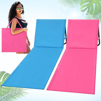 2 Pack Folding Beach Lounge Chair for Adults Couple Portable Sun Lounger Lightweight Tanning Mat with Storage Pocket Adjustable Position Lawn Chairs Patio Chaise Outdoor Sunbathing Camping