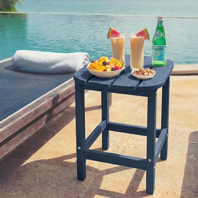 Outdoor Adirondack Side Table for Patio Porch Pool, 18" HDPE Weather Resistant End Table for Backyard and Indoor Use, Easy Maintenance & Indoor Outdoor Durable Construction(Navy Blue)