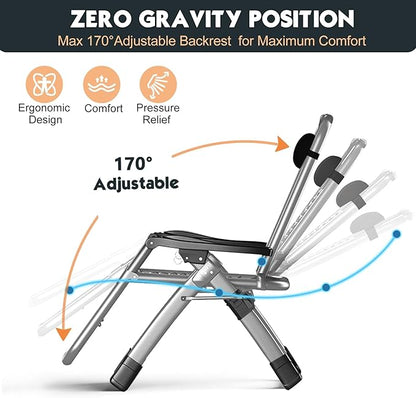 MOPHOTO Zero Gravity Chair, Outdoor Padded Lounge Chair with Side Table, Zero Gravity Recliner Chair, Outdoor Reclining Chair, Sturdy & Comfortable, Supports up to 440lbs