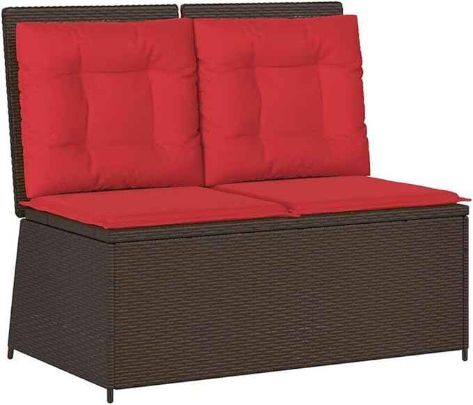 Adjustable Reclining Garden Bench 42.5" Brown PE Rattan Loveseat, Powder-Coated Steel Frame, Removable Cushion, Modern Outdoor Patio Furniture for Balcony Porch Backyard