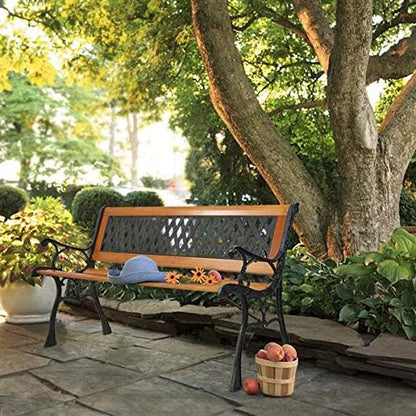 Patio Seating, Porch Chair Bench, Hardwood Cast Iron Chair for Indoor Outdoor Use, Patio Bench for Garden Lawn Balcony Backyard Poolside,Front Porch Bench Path BenchYard Lawn Decor Deck Furniture