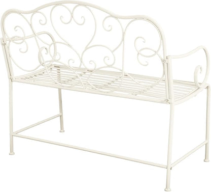 Outdoor Garden Bench, Sturdy Iron 2-Seater with Decorative Backrest, Weather-Resistant Metal Loveseat for Patio, Porch, Lawn, Romantic Green Finish, Ventilated Seat, Easy Maintenance, Matte White