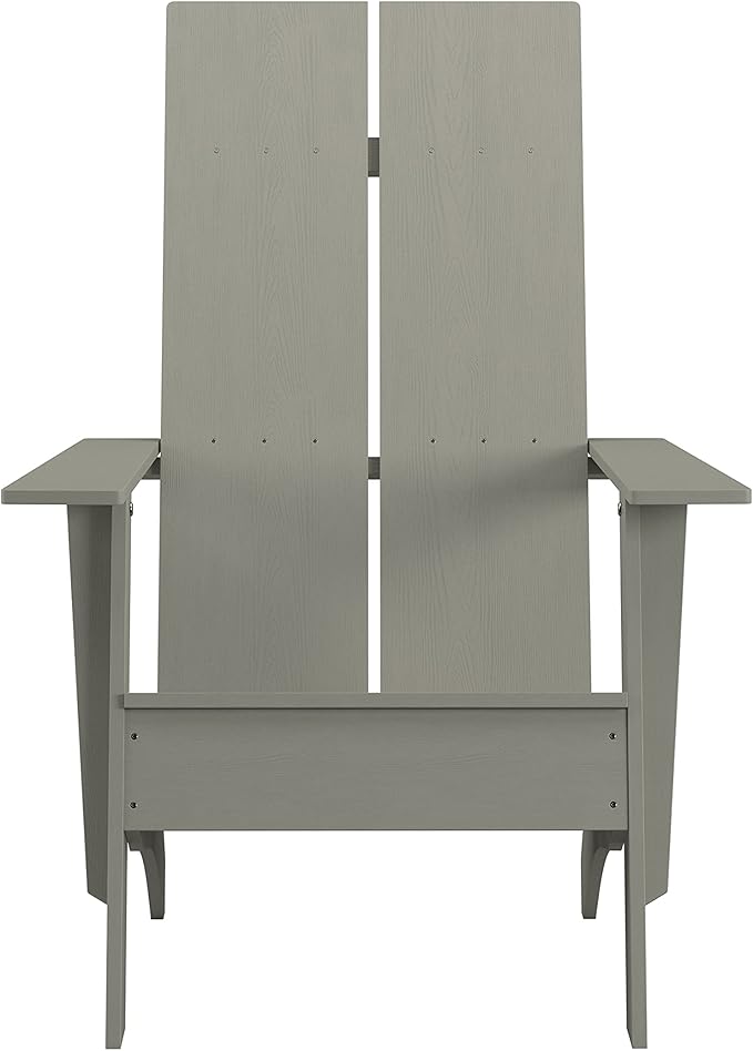 EMMA + OLIVER Gray Modern Dual Slat Back Indoor/Outdoor Adirondack Style Patio Chair