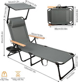 Foldable Chaise Lounge Chair Outdoor, 4-Position Reclining Outdoor Lounge Chairs with Wooden Armrest - Photo 3