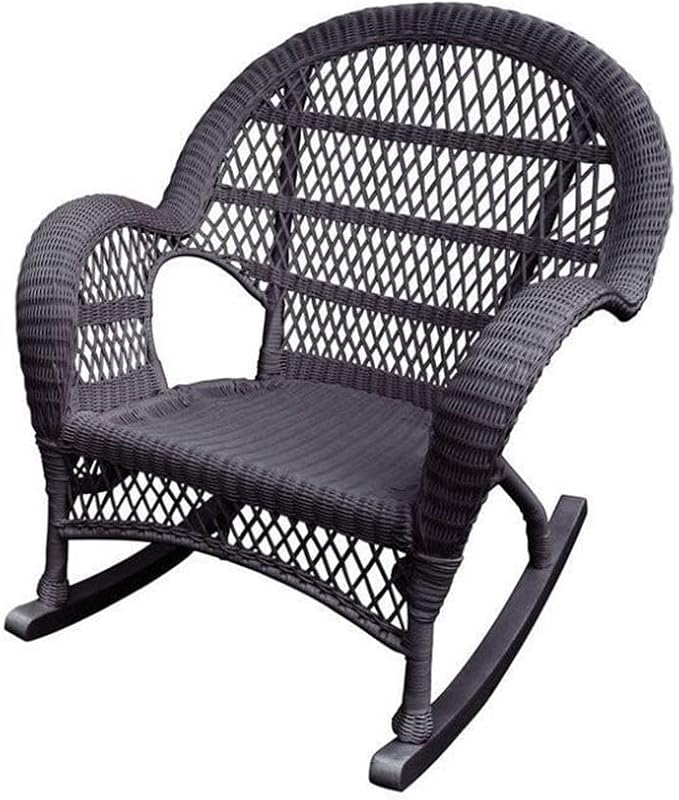 Pemberly Row Outdoor Rocker Chair, Resin Wicker and Steel Frame, Espresso Finish, 36" H x 19" W x 30" D, Weather-Resistant Design, Stackable, Durable Patio or Poolside Seating