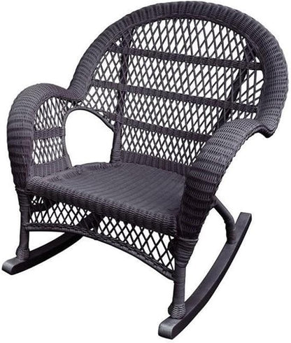 Pemberly Row Outdoor Rocker Chair, Resin Wicker and Steel Frame, Espresso Finish, 36" H x 19" W x 30" D, Weather-Resistant Design, Stackable, Durable Patio or Poolside Seating