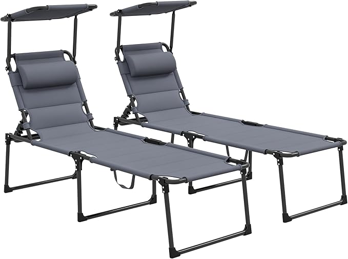 Outsunny 2 Pieces Outdoor Lounge Chair, Adjustable Backrest Folding Chaise Lounge - Photo 1